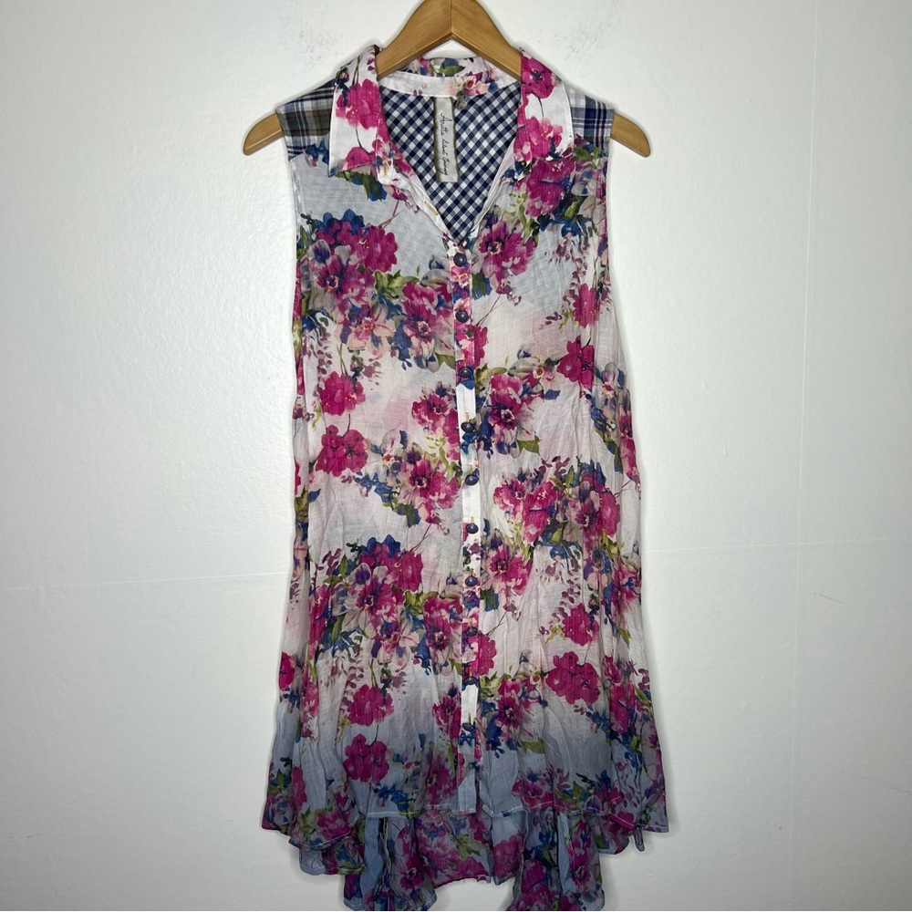 Arara Silent Journey Boho Floral Ombre Tunic/Dress Sz M Button Up